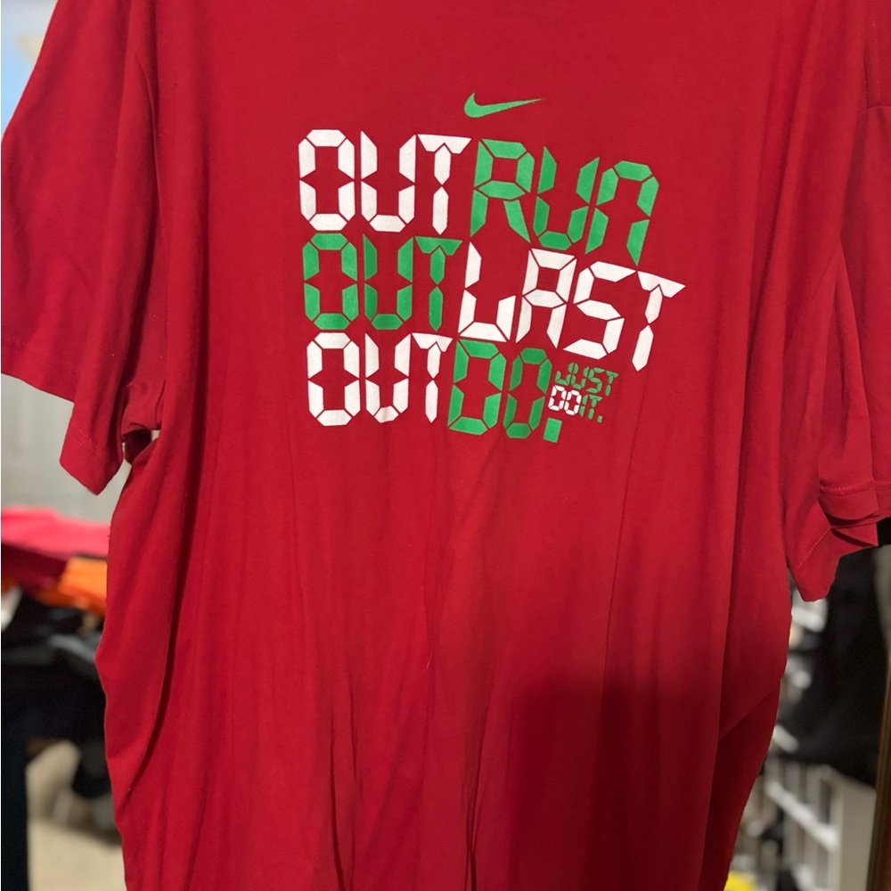 Nike Men's Red and Green Graphic Tee